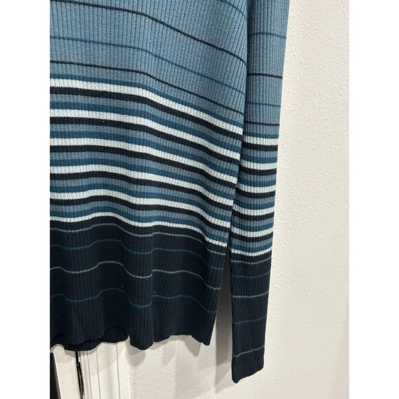 Hampshire Studio Striped Ribbed Turtleneck Blue Navy Sweater Sz Large - Picture 4 of 10